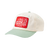 Cream colored hat with turquoise brim and red patch that reads JuneShine, 1-866-99SHINE San Diego, New York, Los Angeles