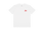 white tshirt with red "juneshine" on top right 