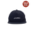 Front view of Navy blue hat with cursive embroidered writing that reads; june shine 