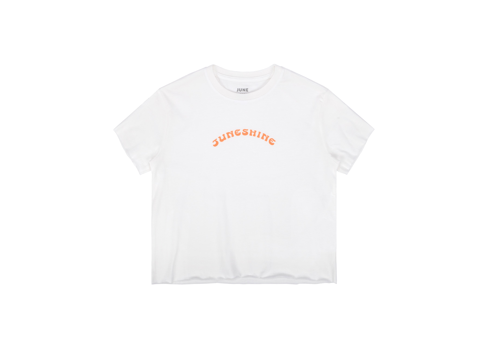 White shirt online with orange writing