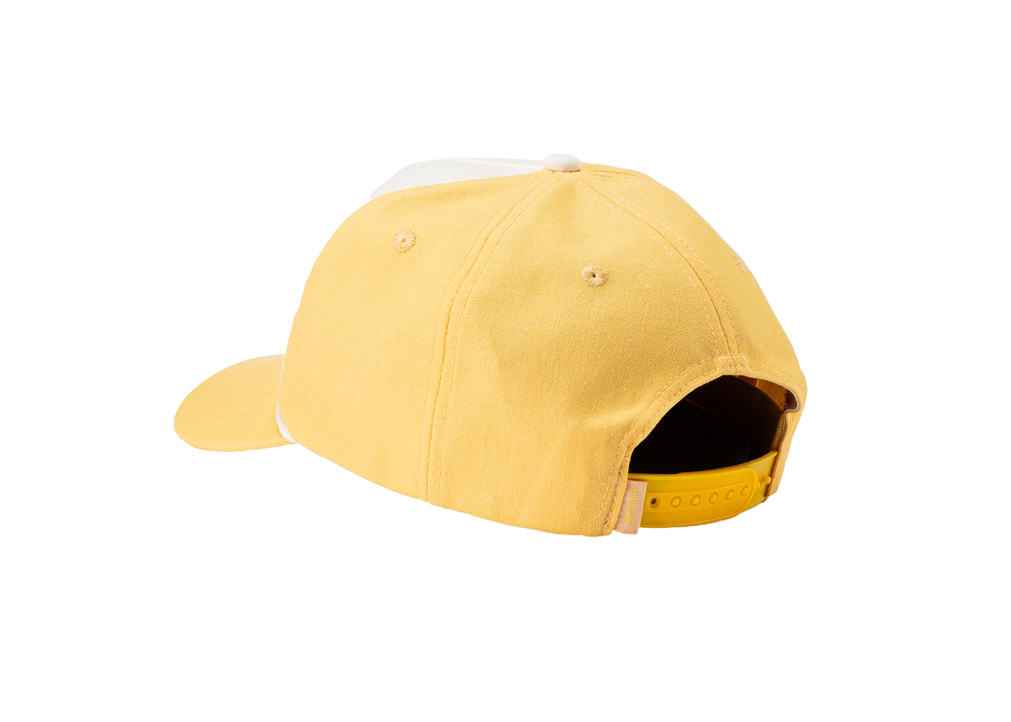 Back view of yellow hat with adjustable snap back
