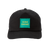 FRONT VIEW JUNESHINE BLACK HAT WITH GREEN AND YELLOW STACKED LOGO