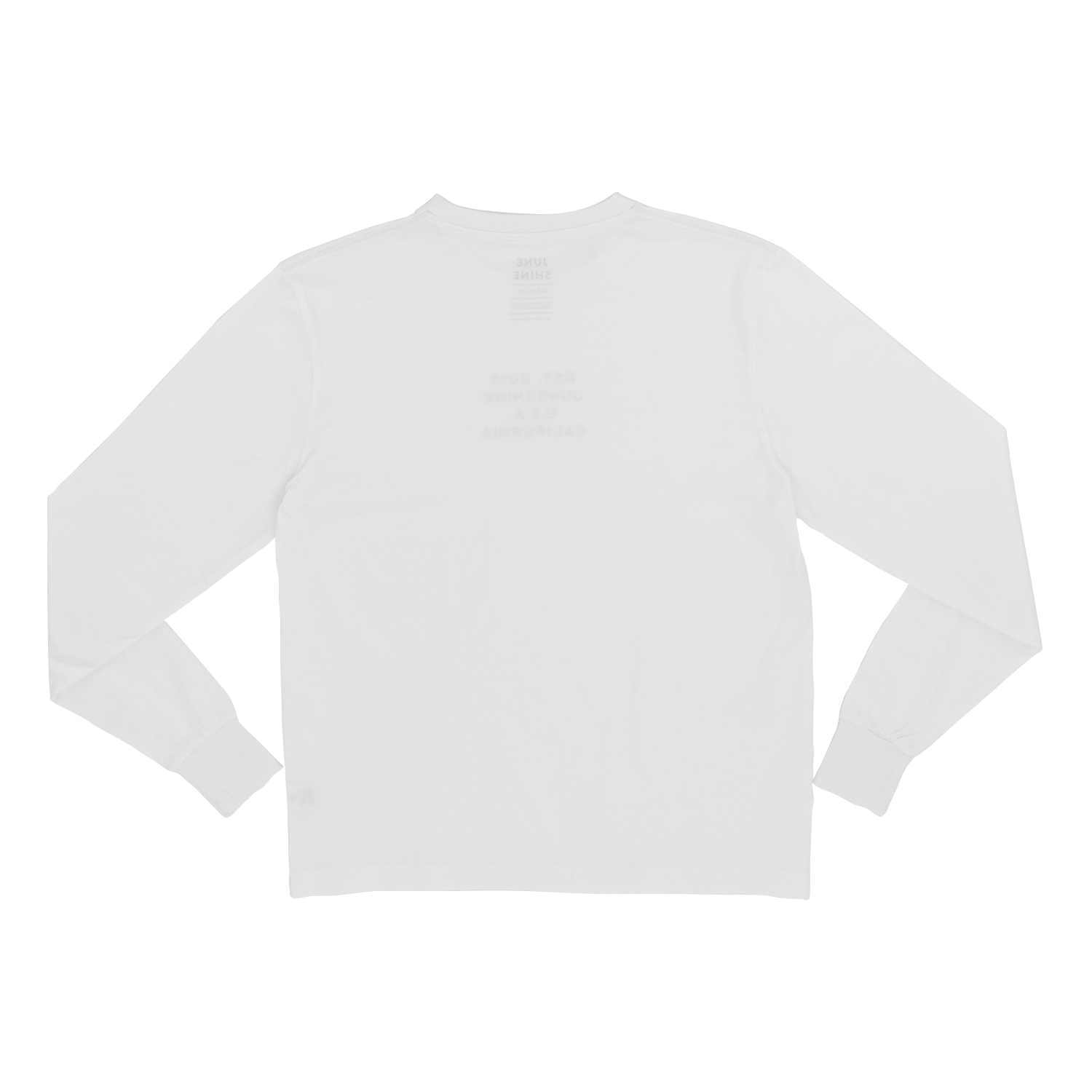 Back view of white long sleeve shirt.
